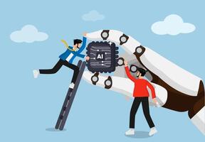 Artificial intelligence helps business and teamwork collaboration. AI automation technology, innovation enhances employee development, assistant for improvement concept, hand robot holding Artificial. vector
