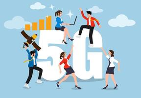 5G network technology. A group of people are enjoying the latest network, 5g network, fast access and introducing the latest network technology. vector