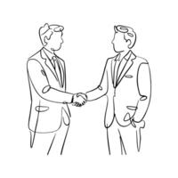 Continuous one line drawing of businessman shaking hands with client after completing project agreement, business deal concept, single line art vector