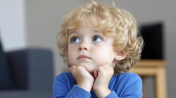 Thoughtful Toddler with Curly Blond Hair photo