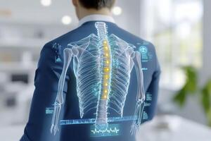 Businessman with Digital Spine Overlay in Modern Office photo