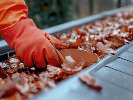 Cleaning Autumn Leaves From Gutter photo