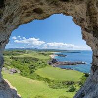 Coastal View Framed by Rock Formation photo