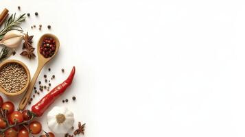 Colorful Spices Herbs and Vegetables on White Background photo