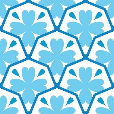 A blue and white pattern with flowers