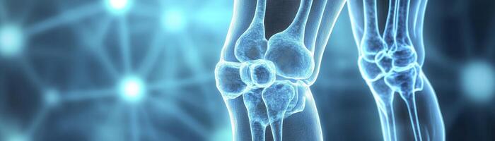 Glowing Blue Human Knee Joint Cellular Structure photo