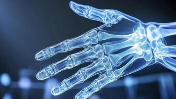 Glowing Blue Skeletal Hand Digital Rendering photo