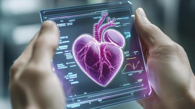 Holographic Human Heart Model in Translucent Cube photo