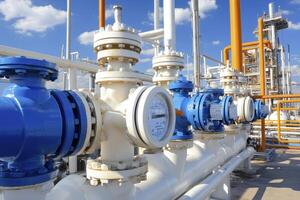 Industrial Piping System with Gauges and Valves photo