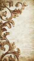 Ornate Gold Leaf Design on Textured Beige Background photo