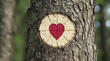 Red Heart Carved in Tree Bark, Nature Symbol of Love photo