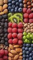 Vibrant Arrangement of Fresh Berries, Nuts and Kiwi photo
