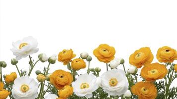 White and Yellow Ranunculus Flower Border on White photo