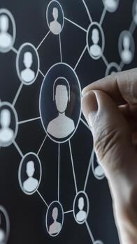 Hand Interacting with Digital Network of Profile Icons photo