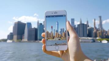 Handheld Shot of NYC Skyline on a Sunny Day photo