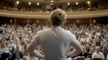 Man Addresses Large Audience in Auditorium photo