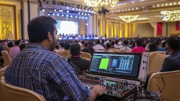Man Operating Switcher at a Large Conference photo