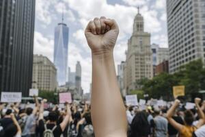 Raised Fist in Urban Protest Demonstration photo