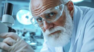 Senior Scientist Using Microscope in Lab photo