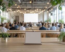 Blank Sign at a Large Conference Presentation photo