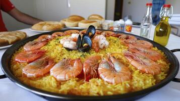 Discover the Vibrant Flavors of Spain An Authentic Paella Experience Indulge in a mouthwatering culinary journey with this captivating image showcasing a traditional Spanish paella, bursting with photo