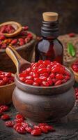 Discover the vibrant world of Goji Berries A captivating image showcasing the health and nutritional benefits of this superfood Explore the rich, red hues and unique texture that make Goji Berries a photo