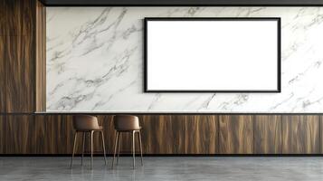 Elegant Interior Design Showcase a Modern Office Space with Marble Accents and a Blank Canvas Frame for Art or Advertising Imagine the possibilities of your vision, a contemporary style room Stylish photo