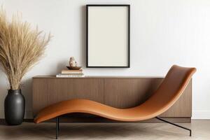 Elevate Your Space A Chic Interior Featuring a Sleek Chaise Lounge, Minimalist Decor, and a Blank Canvas for Your Artistic Expression Transform any room with this modern setup, designed to blend photo