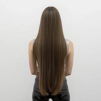 Explore the beauty and elegance of long, straight brown hair cascading down a woman's back, a testament to timeless style and healthy tresses This image captures the simplicity and sophistication of photo
