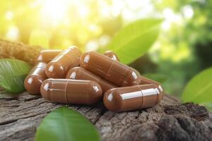 Explore the Benefits of Natural Supplements Unveiling Brown Capsules for Holistic Wellness and Health Enhancement Discover the power of Herbal Remedies and Nutritional Support in this captivating photo