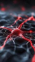 Explore the intricate beauty of a neuron, rendered in stunning 3D detail, showcasing the complex network and vital role in neural communication Delve into the microscopic world of cells and synapses photo