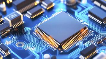 Explore the intricate world of microchips and circuit boards discover the cutting-edge technology behind modern electronics, featuring a close-up view of a central processing unit CPU and integrated photo