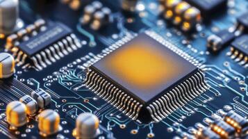 Explore the intricate world of modern microchips and integrated circuits with this detailed high-resolution image, showcasing the complexity and beauty of electronic engineering Delve into the photo