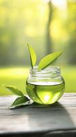 Explore the Refreshing World of Green Tea A Captivating Image Showcasing its Natural Beauty and Health Benefits Discover the Delicate Hue of the Liquid, Accented by Fresh Leaves, Evoking a Sense of photo