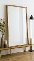 Minimalist Home Decor with Blank Frame Mockup Showcase Your Art or Designs in a Bright, Clean Interior Setting Display Artwork, Photos, or Inspirational Quotes in this Modern Living Space Elegant photo