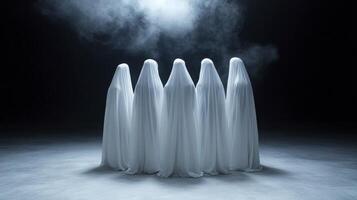 Mysterious Spectral Figures Dramatic Imagery of Ghostly Entities and Spiritual Beings in a Dark, Atmospheric Scene with Fog, Symbolic Representations and Eerie Concepts, Evoking Fear, Mystery, and photo