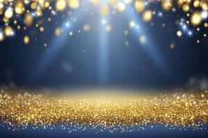 Shimmering Golden Light Display A Captivating Bokeh Effect Background for Festive Celebrations, Elegant Events, and Magical Occasions This dazzling image features sparkling particles, creating a photo