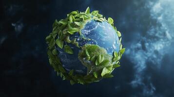 Stunning Visual Representation of Environmental Sustainability and Global Conservation Efforts A Detailed Image Showcasing the Earth Encased in Lush Greenery, Symbolizing the Vital Connection Between photo