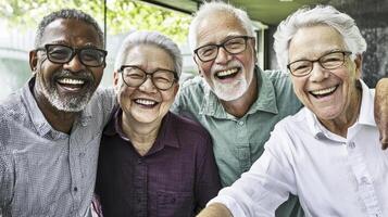 Authentic Joy A Group of Diverse Seniors Sharing Laughter and Friendship, Capture the essence of aging gracefully with this heartwarming image showcasing a vibrant community of older adults photo