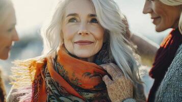 Celebrating Senior Women's Friendship A Portrait of Graceful Aging and Genuine Connection, showcasing the beauty of mature companionship and the joy of shared experiences Witness the radiant smiles photo