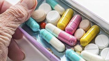 Close-up View of Medications Exploring the Landscape of Pills, Capsules, and Tablets for Health and Wellness A Focus on Pharmaceutical Products, Dosage, and Treatment Options Examining the Role of photo