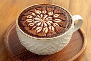 Intricate Latte Art in a White Coffee Cup photo