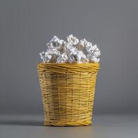 Wastebasket Overflowing with Crumpled Paper Explore Ideas on Recycling, Office Organization, and Creative Expression Discover Techniques for Paper Recycling, Creative Art Projects, and Minimalist photo