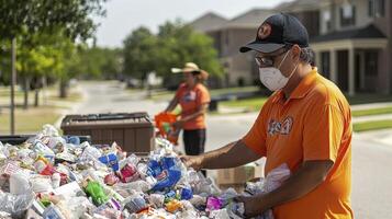 Volunteers Unite to Combat Pollution A Community Effort for a Cleaner Environment, featuring people working to recycle plastics and other recyclable materials, showcasing local citizens collaborating photo