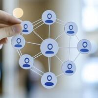 Visualize the interconnectedness of professional networking and team collaboration with this captivating image showcasing individuals linked together in a network, perfect for illustrating teamwork photo