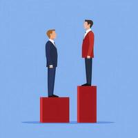 Visualize business success and achievement with this illustration showcasing career growth and professional development Explore concepts of inequality, advantage, and ambition as one person stands on photo