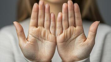 Close-up of Dry, Textured Hands Against Gray Background photo