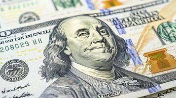 Close Up of One Hundred Dollar Bill Featuring Benjamin Franklin photo