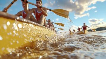Rowing Team in Action A Dynamic Water Race photo