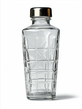 Clear Glass Decanter with Silver Cap and Geometric Pattern photo